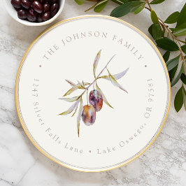 Adesivo Redondo Watercolor Olive Branch Return Address Classic Rou