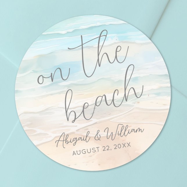 Adesivo Redondo Watercolor On The Beach Wedding (Watercolor On The Beach Wedding Classic Round Sticker )