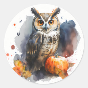Adesivo Redondo Watercolor Owl Halloween