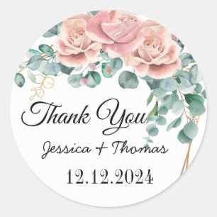 Adesivo Redondo Watercolor Peony Flowers Obrigado Pelo Favor De Ca