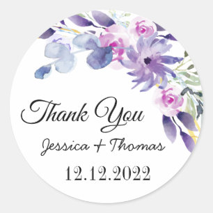 Adesivo Redondo Watercolor Peony Flowers Obrigado Pelo Favor Do Ca