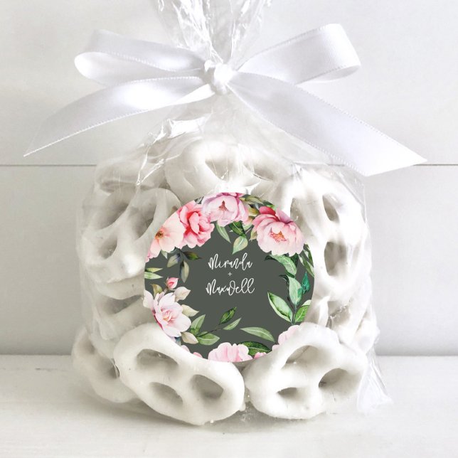 Adesivo Redondo Watercolor Peony Magnolia Dark Wedk (Criador carregado)