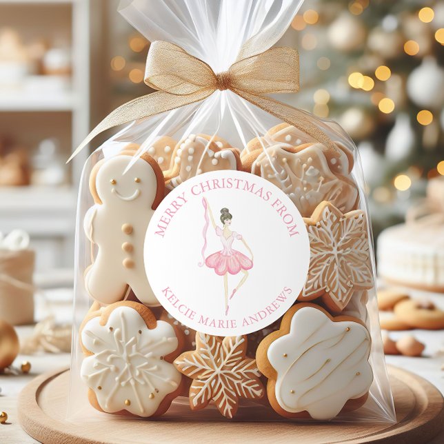 Adesivo Redondo Watercolor Pink Christmas Ballerina Gift (Criador carregado)