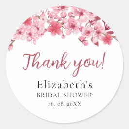 Adesivo Redondo Watercolor Pink Sakura Flowers, Bridal Shower