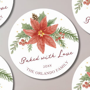 Adesivo Redondo Watercolor Poinsettia Feita Com Amor