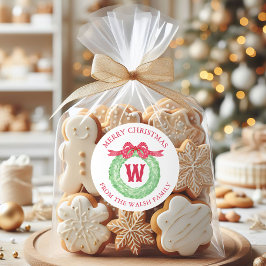 Adesivo Redondo Watercolor Polka Dot Bow Monogram Wreath