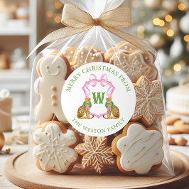 Adesivo Redondo Watercolor Preppy Leopard Monogram Crest