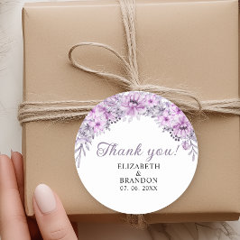 Adesivo Redondo Watercolor Purple Flowers Wedding Celebration