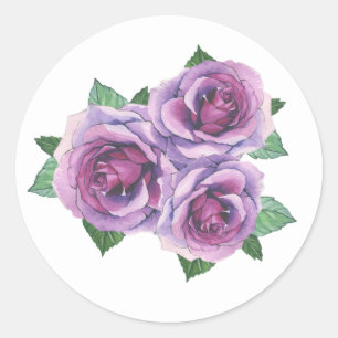 Adesivo Redondo Watercolor Purple Rose Bouquet Floral