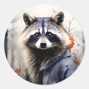 Adesivo Redondo Watercolor Raccoon Animal