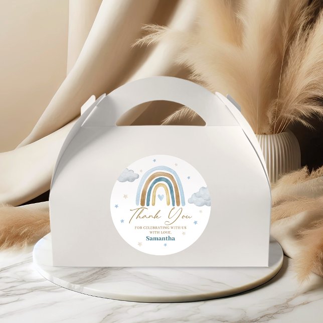 Adesivo Redondo Watercolor Rainbow Cloud Blue Dourado Obrigado (Criador carregado)