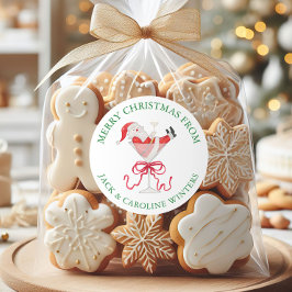 Adesivo Redondo Watercolor Santa Christmas Cocktail Party