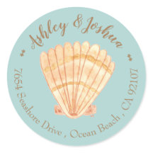 Watercolor Scallop Retro Blue Return Address