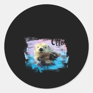 Adesivo Redondo Watercolor Sea Otter Que Ama As Lontras