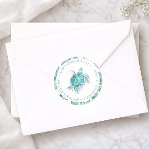 Adesivo Redondo Watercolor Sea Turtle Beach Return Address