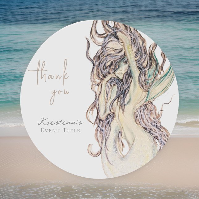 Adesivo Redondo Watercolor Sexy Mermaid Na moda Obrigado (Criador carregado)