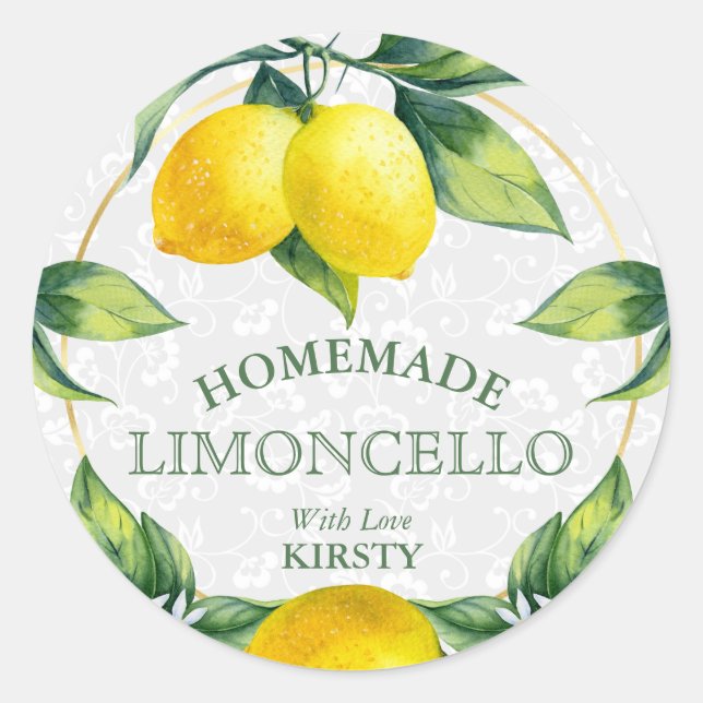 Adesivo Redondo Watercolor Siciliana Lemons Homemade Limoncello (Frente)