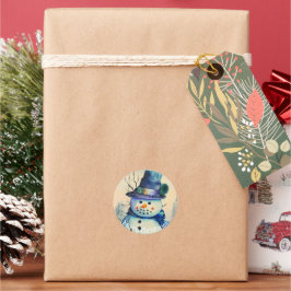 Adesivo Redondo Watercolor Snowman Sticker