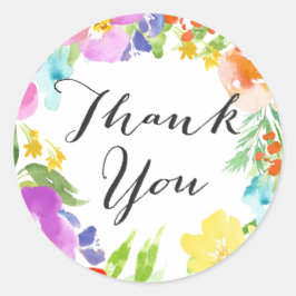 Adesivo Redondo Watercolor Spring Flows Wreath Obrigado Sticker