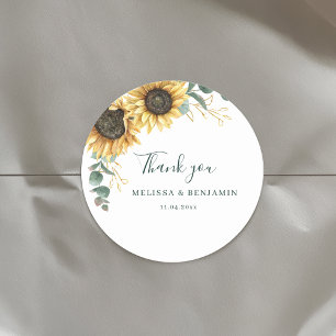 Adesivo Redondo Watercolor Sunflower Eucalyptus Obrigado A Favor
