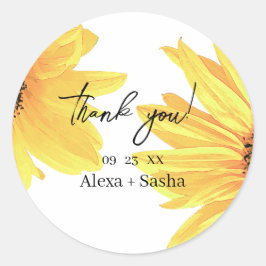 Adesivo Redondo Watercolor Sunflower Wedding