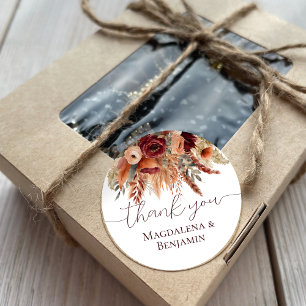 Adesivo Redondo Watercolor Terracotta Flows Pampas Obrigado