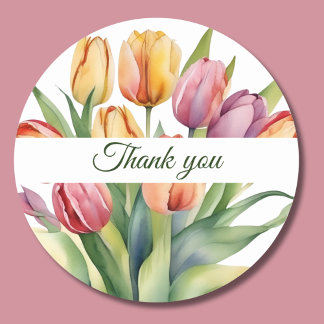Adesivo Redondo Watercolor Tulip Obrigado