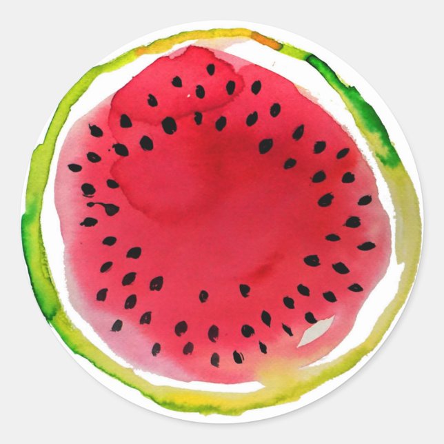 Adesivo Redondo Watercolor Watermelon Summer (Frente)