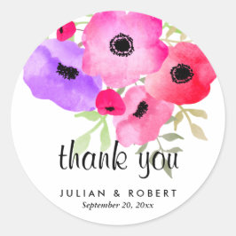 Adesivo Redondo Watercolor Whimsical Flowers Casamento Obrigado