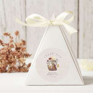 Adesivo Redondo Watercolor Wildflower Tea Party Obrigado