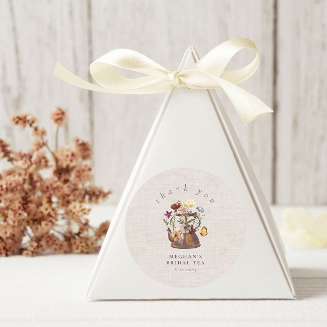 Adesivo Redondo Watercolor Wildflower Tea Party Obrigado (Criador carregado)