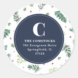 Adesivo Redondo Watercolor Winter Foliage Natal Return Address