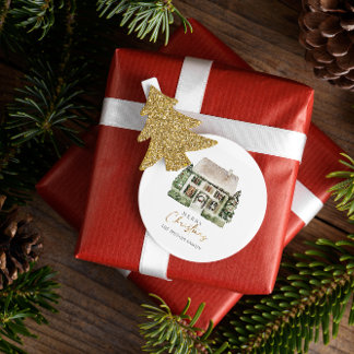 Adesivo Redondo Watercolor Winter House Natal