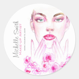 Adesivo Redondo Watercolor woman and roses beauty salon branding