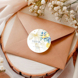 Adesivo Redondo Watercolor Yellow Lemons Ciao Baby Thank You