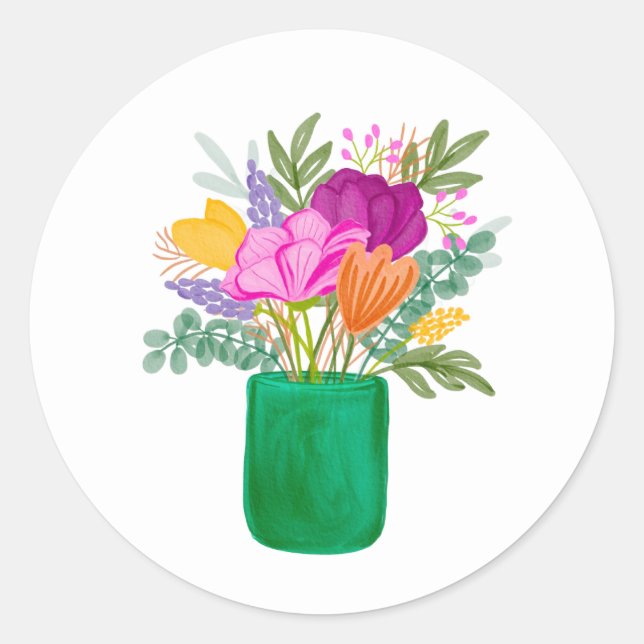 Adesivo Redondo Watercolour Floral Bouquet Sticker (Frente)