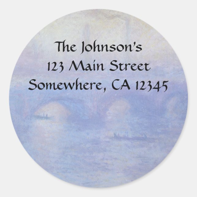 Adesivo Redondo Waterloo Bridge, Efeito de Nevoeiro por Claude Mon (Frente)