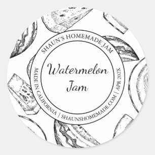 Adesivo Redondo Watermelon Jam Sketch Rótulo moderno