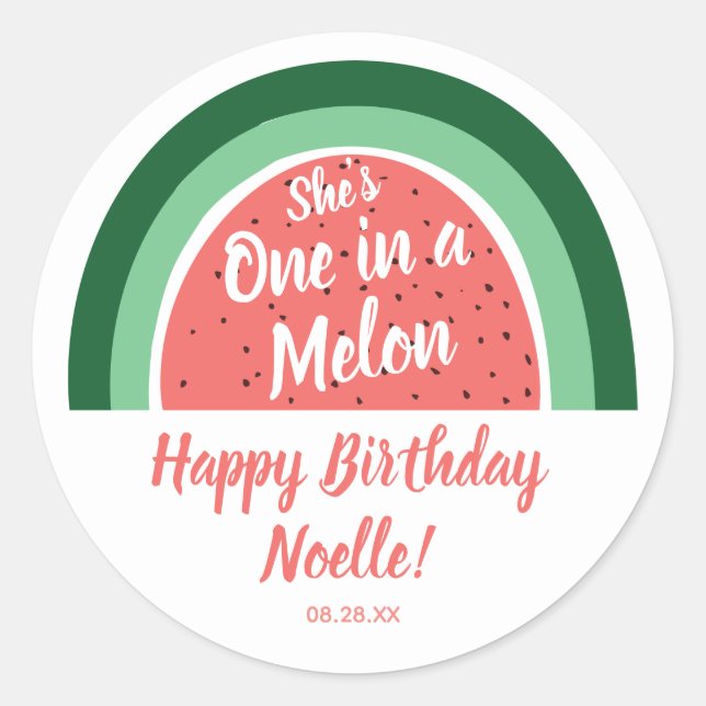Adesivo Redondo Watermelon Rainbow, ela é uma em um melão, Anivers (Frente)