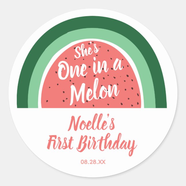Adesivo Redondo Watermelon Rainbow, ela é uma no dia da rua Melon  (Frente)