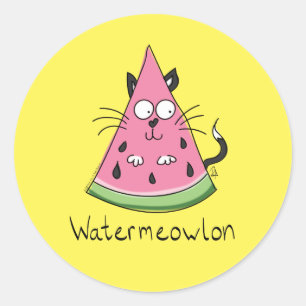 Adesivo Redondo Watermeowlon Watermelon Gata, Gases Engraçados