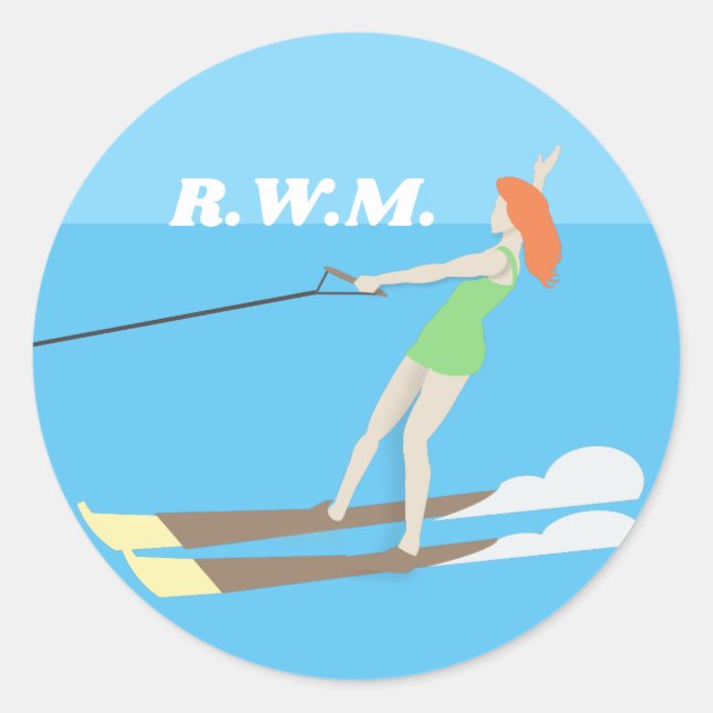Adesivo Redondo Waterski, estilo Vintage (Frente)