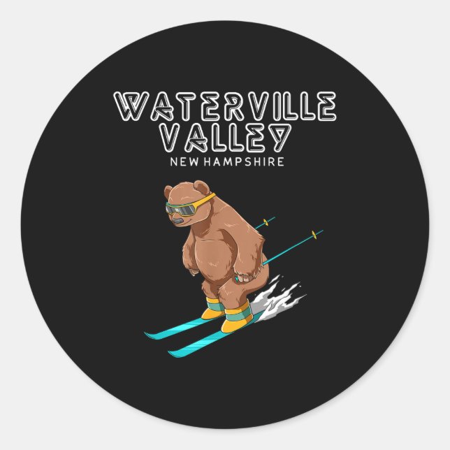 Adesivo Redondo Waterville Valley New Hampshire - Funny Ski Grizzl (Frente)