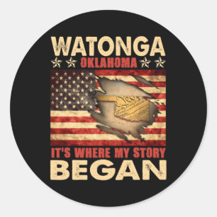 Adesivo Redondo Watonga Oklahoma Usa Flag 4 De Julho