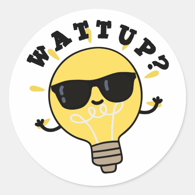 Adesivo Redondo Watt Up Funny Electric Bulb Pun (Frente)