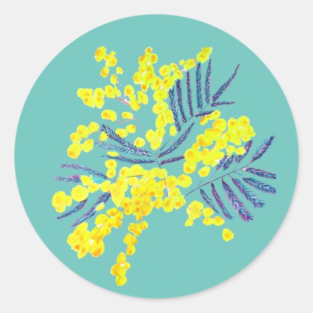 Adesivo Redondo Wattle Mimosa yellow flower art Austrália (Frente)