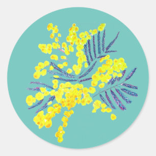 Adesivo Redondo Wattle Mimosa yellow flower art Austrália