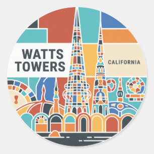 Adesivo Redondo Watts Towers de Simon Rodia State Historic Park