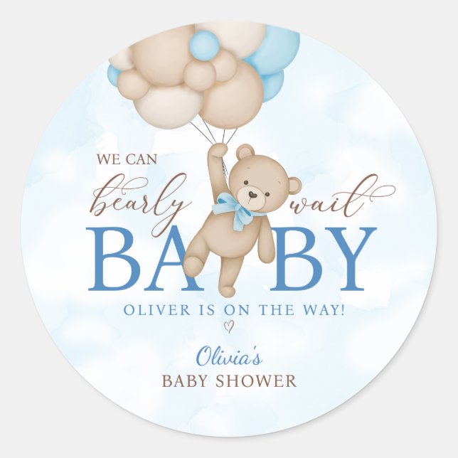 Adesivo Redondo We Can Bearly Wait Baby Shower (Frente)