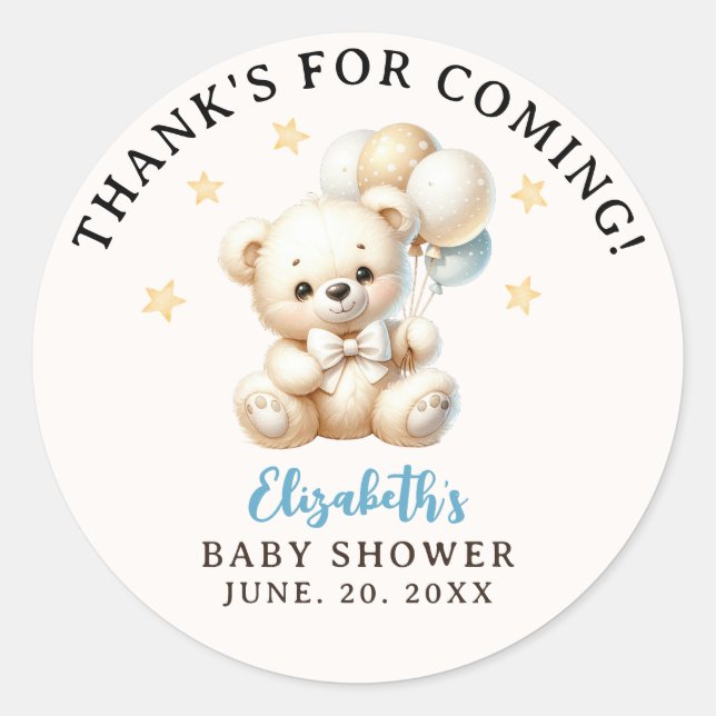 Adesivo Redondo We can bearly wait Bear Baby Shower Boy party (Frente)